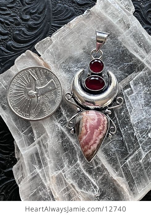 Rhodochrosite and Garnet Witchy Mustic Lunar Crystal Stone Jewelry Pendant - #gUNCb2IXx2E-6