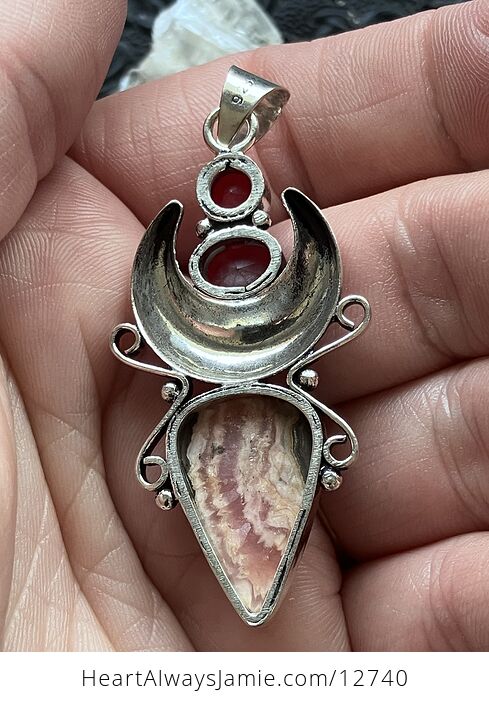 Rhodochrosite and Garnet Witchy Mustic Lunar Crystal Stone Jewelry Pendant - #gUNCb2IXx2E-4