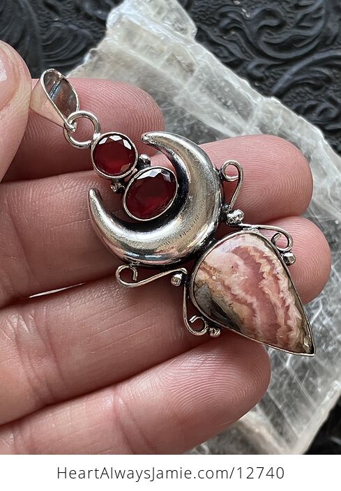 Rhodochrosite and Garnet Witchy Mustic Lunar Crystal Stone Jewelry Pendant - #gUNCb2IXx2E-3