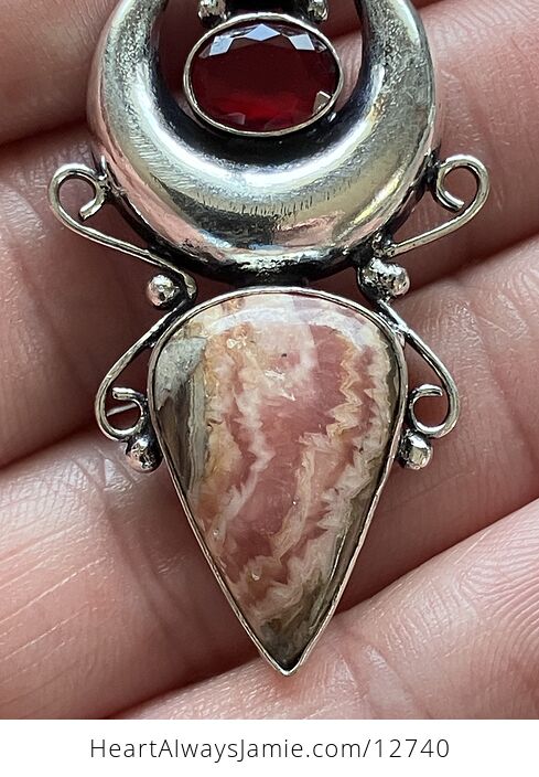 Rhodochrosite and Garnet Witchy Mustic Lunar Crystal Stone Jewelry Pendant - #gUNCb2IXx2E-2