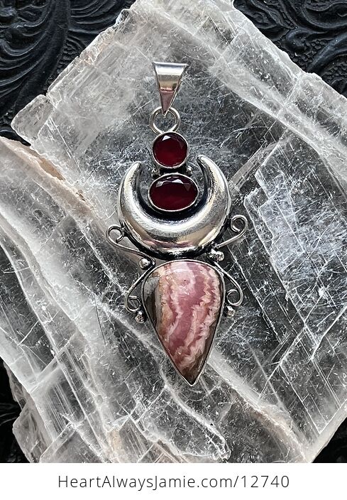 Rhodochrosite and Garnet Witchy Mustic Lunar Crystal Stone Jewelry Pendant - #gUNCb2IXx2E-5