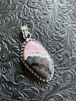 Rhodochrosite with Pyrite Stone Crystal Jewelry Pendant #fJh6HV0pvD0