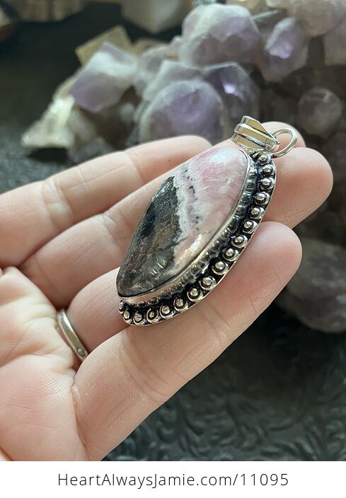 Rhodochrosite with Pyrite Stone Crystal Jewelry Pendant - #fJh6HV0pvD0-4
