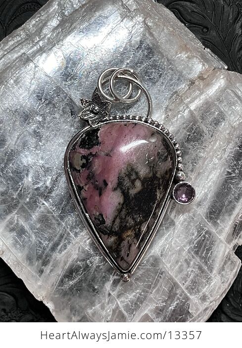 Rhodonite and Faceted Gem Floral Pendant Crystal Stone Jewelry - #wNu7vsDBsZI-2