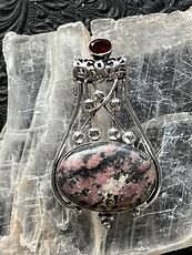 Rhodonite and Garnet Gemstone Jewelry Crystal Fidget Pendant #4kcCVhbSzV4