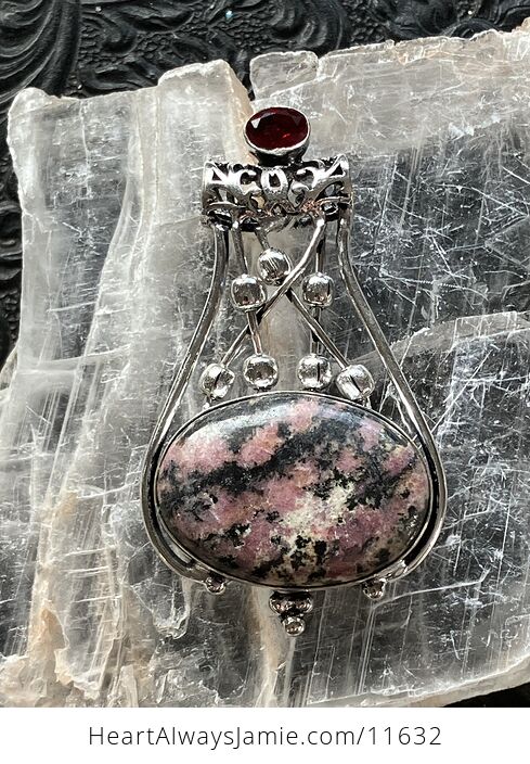 Rhodonite and Garnet Gemstone Jewelry Crystal Fidget Pendant - #4kcCVhbSzV4-1