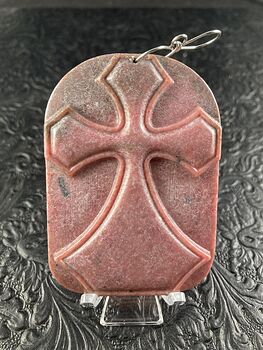 Rhodonite Cross Stone Jewelry Pendant Mini Art Ornament #JgO6fQxnSp4