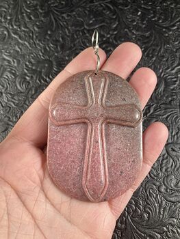 Rhodonite Cross Stone Jewelry Pendant Mini Art Ornament #vqbHmFCbrgU
