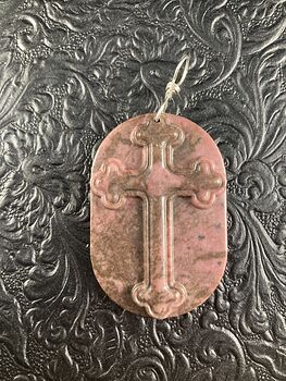 Rhodonite Cross Stone Jewelry Pendant Mini Art Ornament #wBmcDyUDsmw