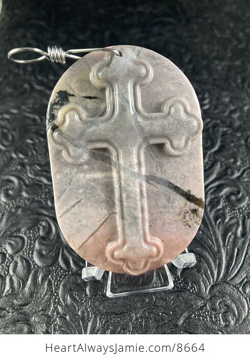 Rhodonite Cross Stone Jewelry Pendant Mini Art Ornament - #5n1uP1731jI-6