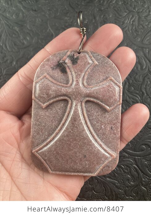 Rhodonite Cross Stone Jewelry Pendant Mini Art Ornament - #8kaqXHkBnHc-3