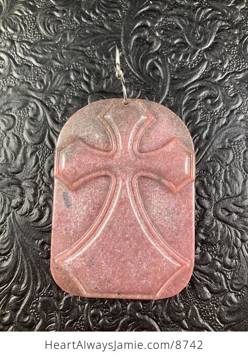 Rhodonite Cross Stone Jewelry Pendant Mini Art Ornament - #JgO6fQxnSp4-5