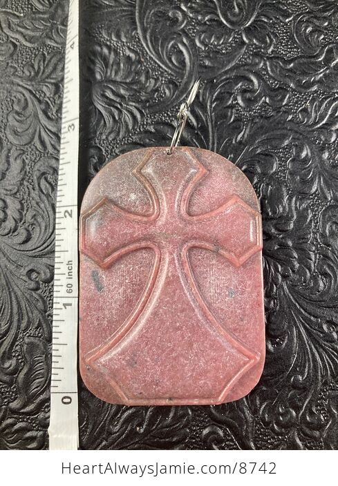 Rhodonite Cross Stone Jewelry Pendant Mini Art Ornament - #JgO6fQxnSp4-6