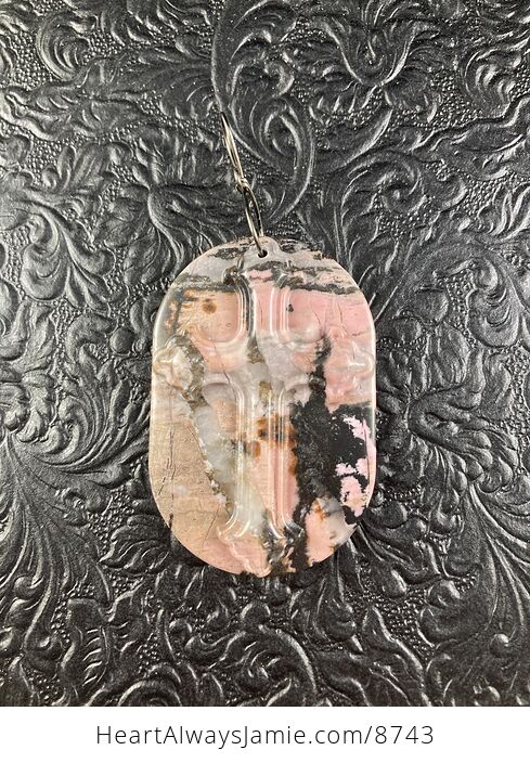 Rhodonite Cross Stone Jewelry Pendant Mini Art Ornament - #LVA5VRvbT0o-4