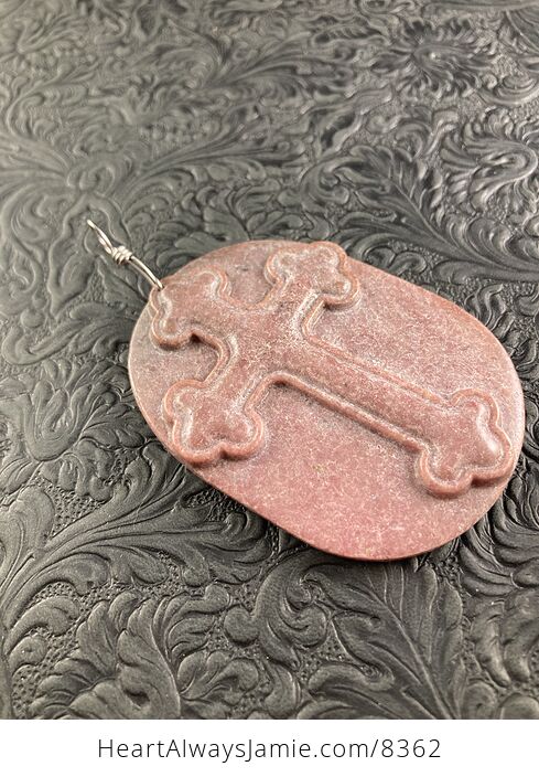 Rhodonite Cross Stone Jewelry Pendant Mini Art Ornament - #ZwPqsRMMg2A-5