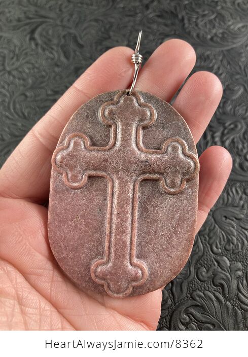Rhodonite Cross Stone Jewelry Pendant Mini Art Ornament - #ZwPqsRMMg2A-2
