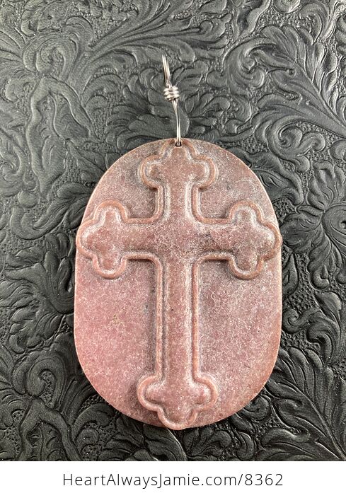 Rhodonite Cross Stone Jewelry Pendant Mini Art Ornament - #ZwPqsRMMg2A-1