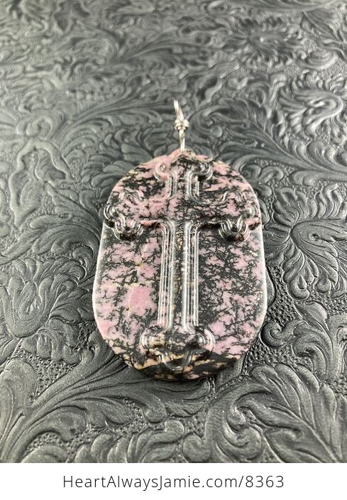 Rhodonite Cross Stone Jewelry Pendant Mini Art Ornament - #oHZVic2ktF0-3