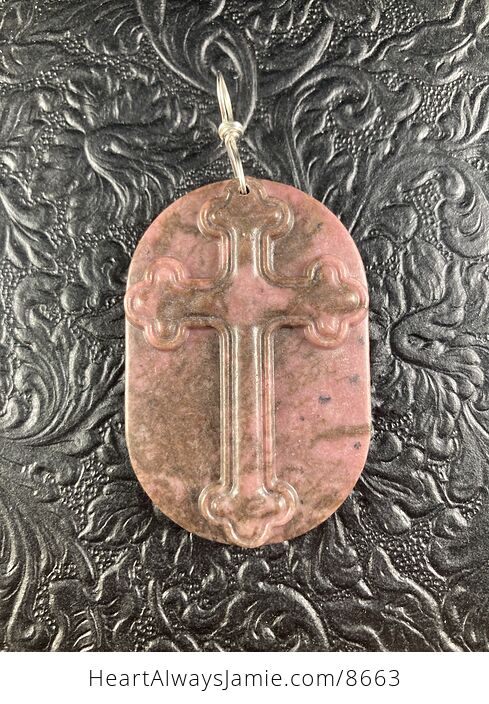 Rhodonite Cross Stone Jewelry Pendant Mini Art Ornament - #wBmcDyUDsmw-3