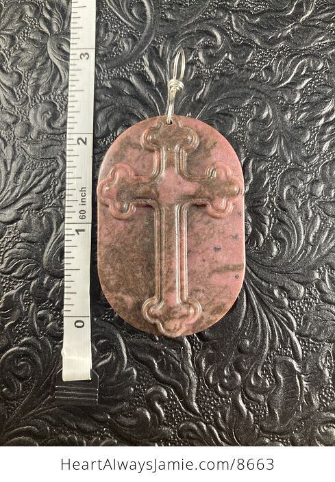 Rhodonite Cross Stone Jewelry Pendant Mini Art Ornament - #wBmcDyUDsmw-7