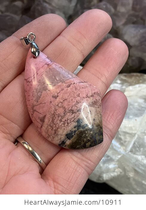 Rhodonite Crystal Stone Pendant Charm - #FyB6nwgnvPY-2