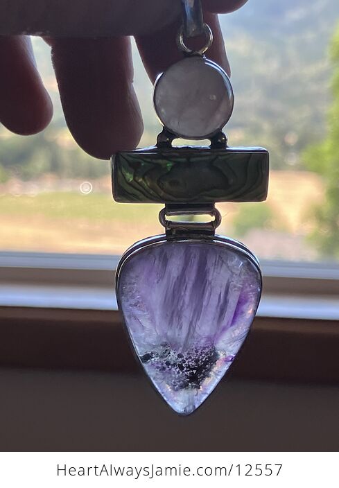 Rose Quartz Abalone Shell and Amethyst Gemstone Crystal Jewelry Pendant - #Z2cjz1oVuF8-6