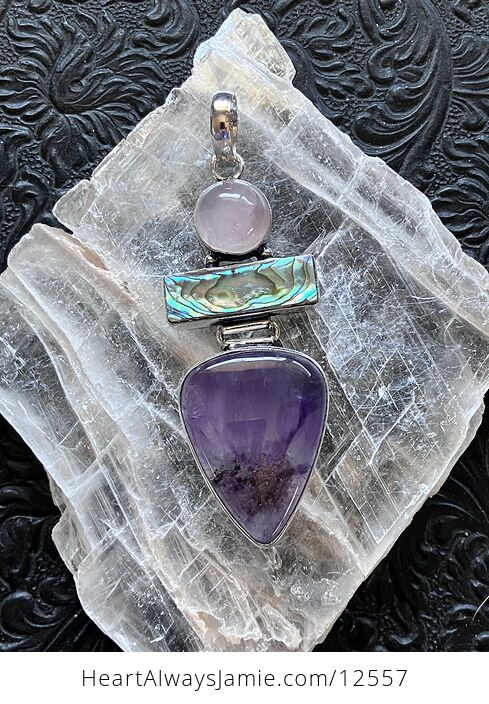 Rose Quartz Abalone Shell and Amethyst Gemstone Crystal Jewelry Pendant - #Z2cjz1oVuF8-4