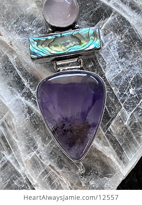 Rose Quartz Abalone Shell and Amethyst Gemstone Crystal Jewelry Pendant - #Z2cjz1oVuF8-5