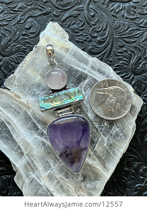 Rose Quartz Abalone Shell and Amethyst Gemstone Crystal Jewelry Pendant - #Z2cjz1oVuF8-3