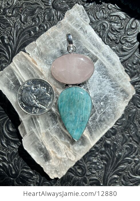 Rose Quartz and Amazonite Crystal Stone Jewelry Pendant Discounted - #cbFZQFH0NvE-3