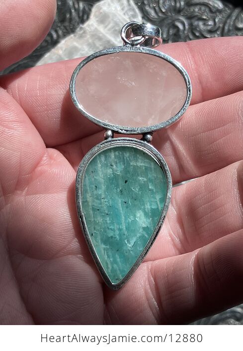 Rose Quartz and Amazonite Crystal Stone Jewelry Pendant Discounted - #cbFZQFH0NvE-7