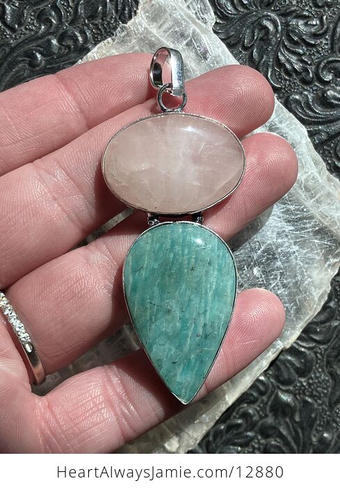 Rose Quartz and Amazonite Crystal Stone Jewelry Pendant Discounted - #cbFZQFH0NvE-1