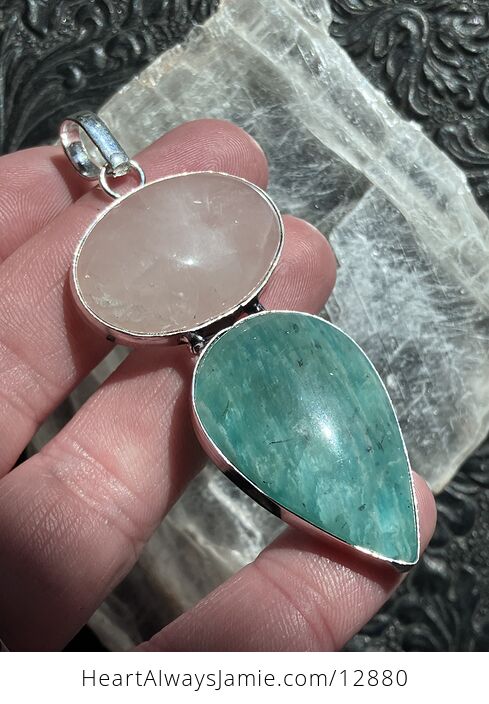 Rose Quartz and Amazonite Crystal Stone Jewelry Pendant Discounted - #cbFZQFH0NvE-5