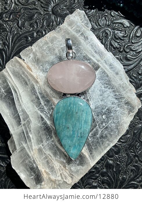 Rose Quartz and Amazonite Crystal Stone Jewelry Pendant Discounted - #cbFZQFH0NvE-2