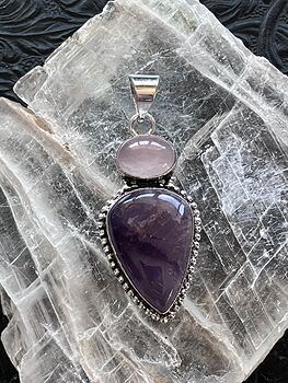 Rose Quartz and Amethyst Crystal Stone Jewelry Pendant #0GqI8MgXlzU