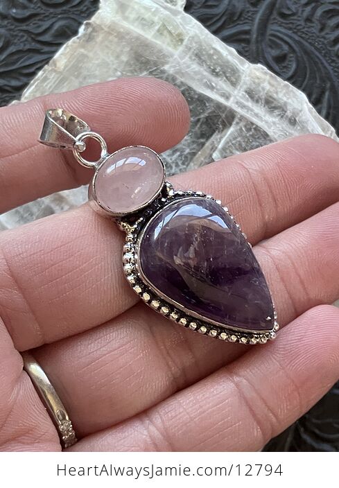 Rose Quartz and Amethyst Crystal Stone Jewelry Pendant - #0GqI8MgXlzU-3