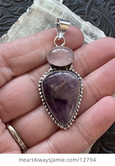 Rose Quartz and Amethyst Crystal Stone Jewelry Pendant - #0GqI8MgXlzU-2