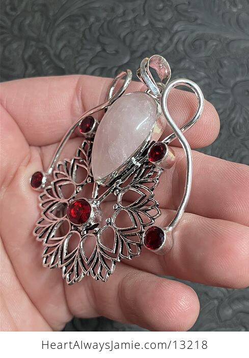 Rose Quartz and Garnet Bohemian Styled Mandala Pendant Stone Crystal Jewelry - #puQPSaLFZVg-4