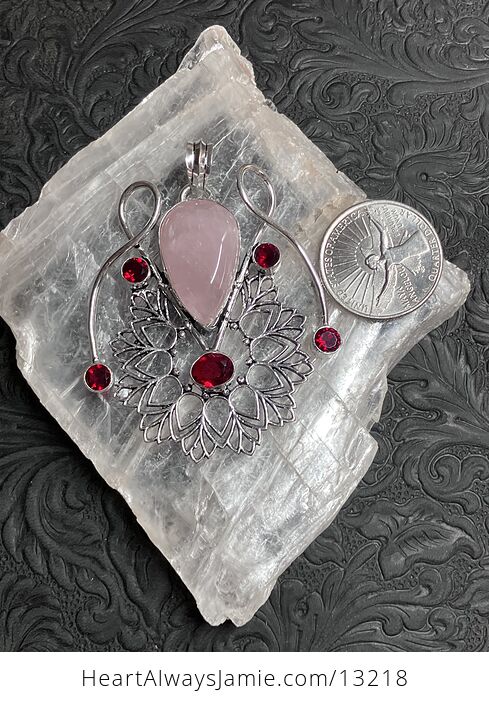 Rose Quartz and Garnet Bohemian Styled Mandala Pendant Stone Crystal Jewelry - #puQPSaLFZVg-7