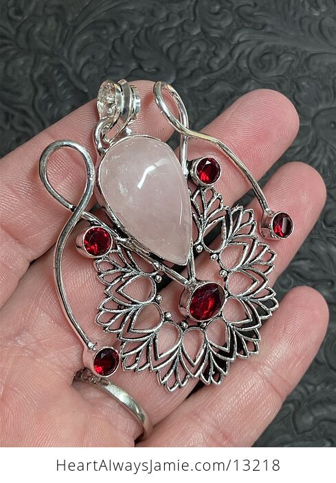 Rose Quartz and Garnet Bohemian Styled Mandala Pendant Stone Crystal Jewelry - #puQPSaLFZVg-3