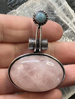 Rose Quartz and Larimar Crystal Stone Jewelry Pendant #TRIonAtNOyU
