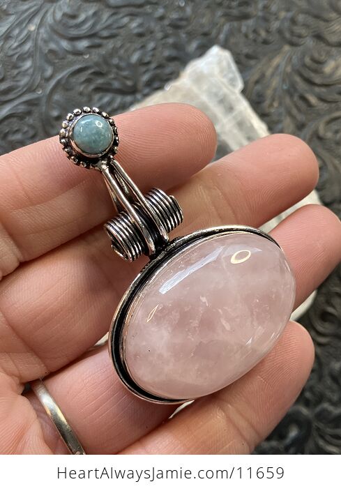 Rose Quartz and Larimar Crystal Stone Jewelry Pendant - #TRIonAtNOyU-3