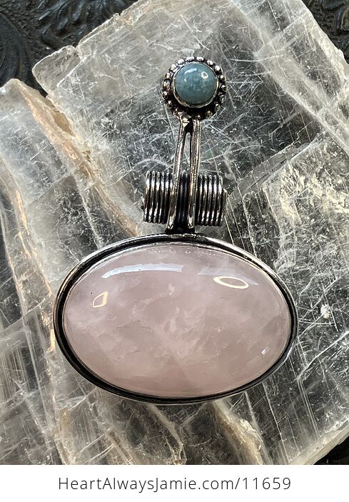 Rose Quartz and Larimar Crystal Stone Jewelry Pendant - #TRIonAtNOyU-2