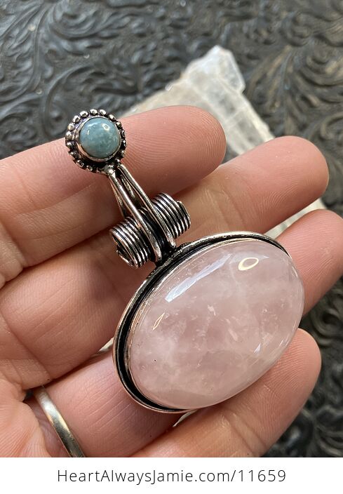 Rose Quartz and Larimar Crystal Stone Jewelry Pendant - #TRIonAtNOyU-4