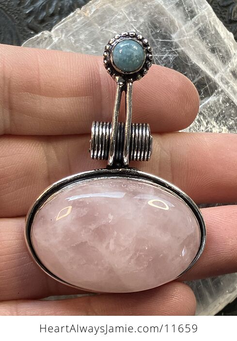 Rose Quartz and Larimar Crystal Stone Jewelry Pendant - #TRIonAtNOyU-1