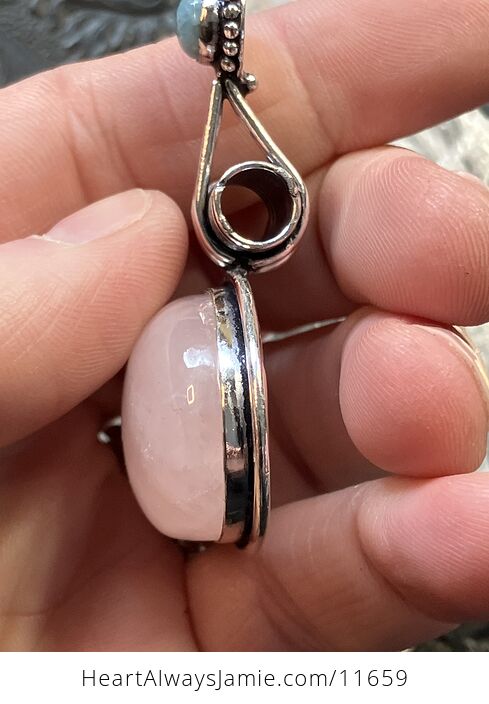 Rose Quartz and Larimar Crystal Stone Jewelry Pendant - #TRIonAtNOyU-7