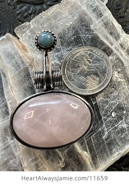 Rose Quartz and Larimar Crystal Stone Jewelry Pendant - #TRIonAtNOyU-10