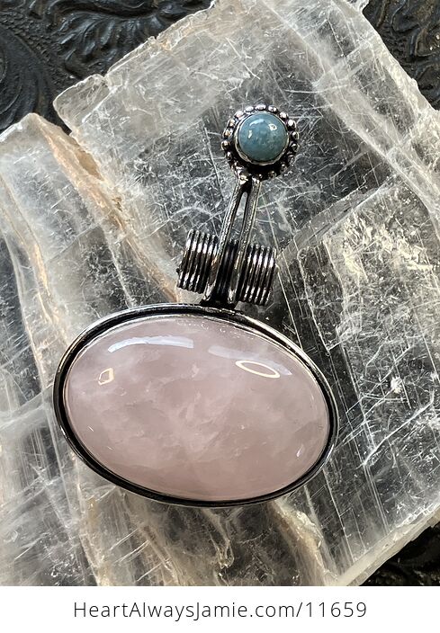 Rose Quartz and Larimar Crystal Stone Jewelry Pendant - #TRIonAtNOyU-9