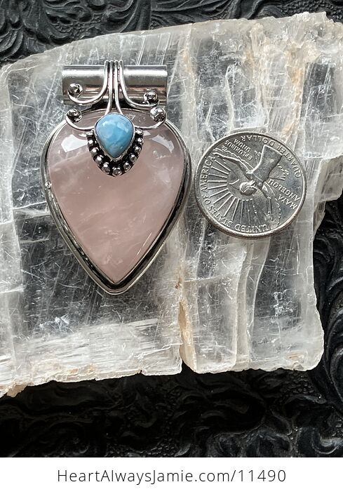 Rose Quartz and Larimar Crystal Stone Jewelry Pendant - #ycfIuTmfTN8-6