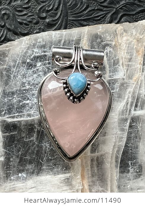Rose Quartz and Larimar Crystal Stone Jewelry Pendant - #ycfIuTmfTN8-1